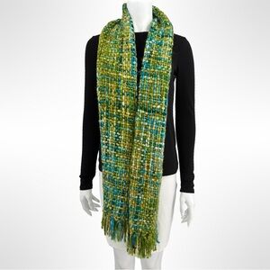 Hand-loomed Green and Blue Woven Long Winter Scarf